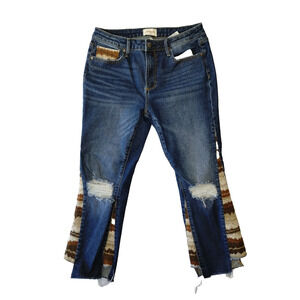 Driftwood Indie Patchwork Boho Skinny Jeans 29 x 26 Distressed Knees Raw Hem